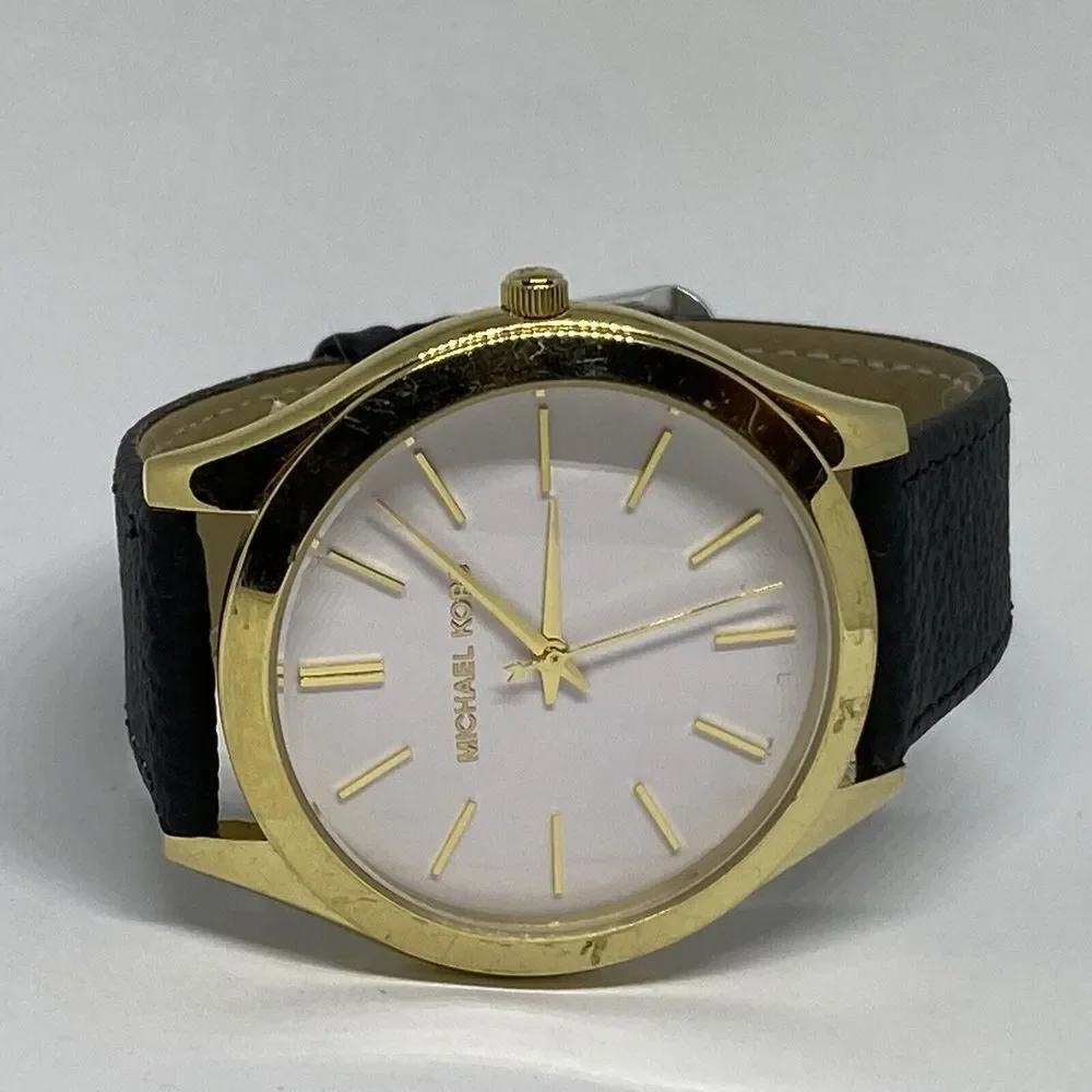 Michael Kors Slim Runway MK-4295 Women's Black Leather Analog Dial Watch VK434